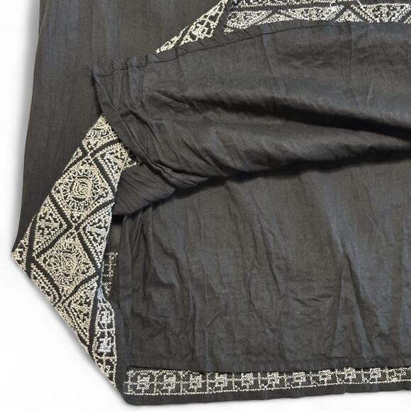 J.Jill Black Embroidered Maxi Skirt XL Crinkle Peasant Boho Elastic Waist Lined - Picture 7 of 9